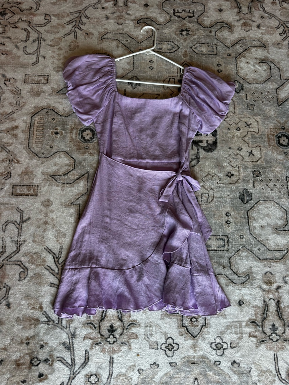 Trixxi Lavender Puff-Sleeve Tie-Front Crop Top